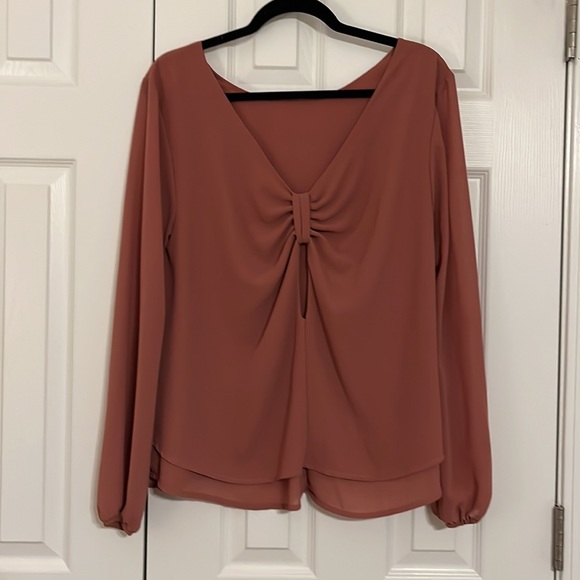 Rose colored, long sleeve, layered top - Picture 2 of 3